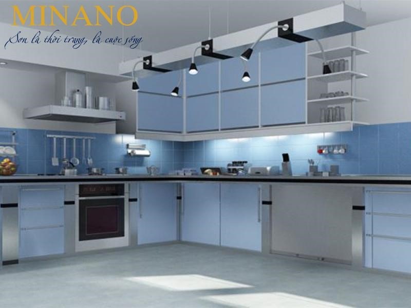 Phòng bếp với tone xanh pastel mang đến cảm giác nhẹ nhàng, mát mẻ và thư thái