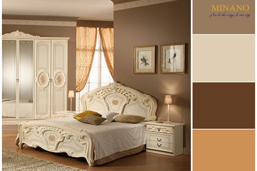 Phòng ngủ mang phong cách cổ điển được phối từ màu kem sữa