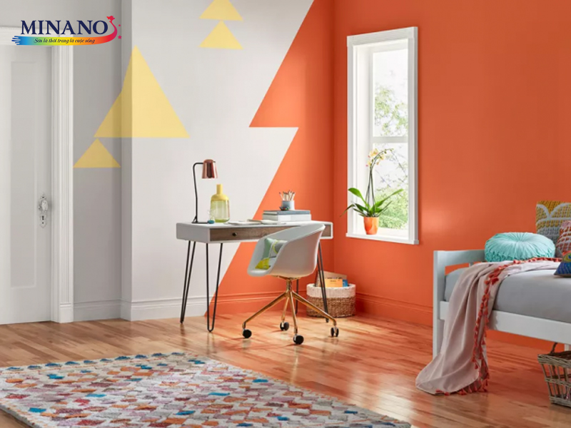 Phòng ngủ màu cam kết hợp với màu sắc khác