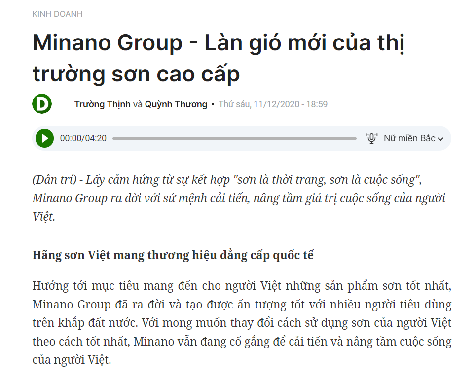Dân trí nói gì về minano group