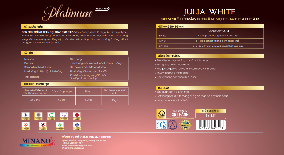 Julia White - Sơn siêu trắng trần nội thất cao cấp