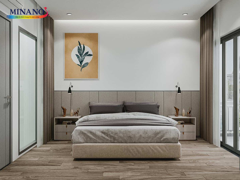 Sơn phòng ngủ tone màu ghi xám, tạo nên không gian trầm lắng và tinh tế