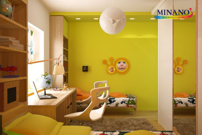 Phòng ngủ màu vàng chanh với sắc xanh nhiều hơn mang đến cảm giác tươi mới